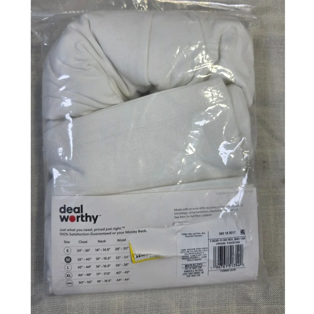 Dealworthy Mens 3 Pack Crew Neck T-Shirts White Short Sleeve Cotton Blend Size M